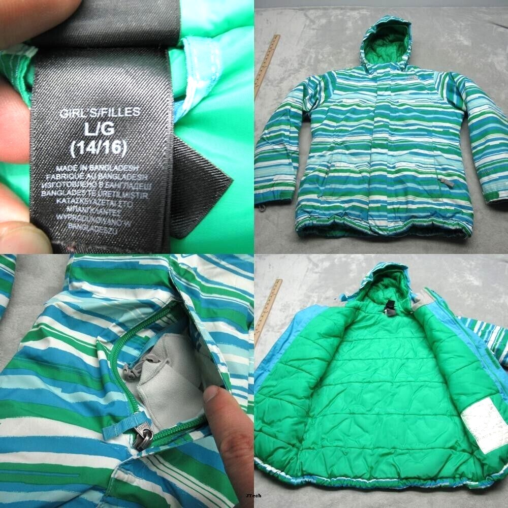 North Face Hyvent Jacket Girls Large Green Blue Insulated HyVent THRASHED *